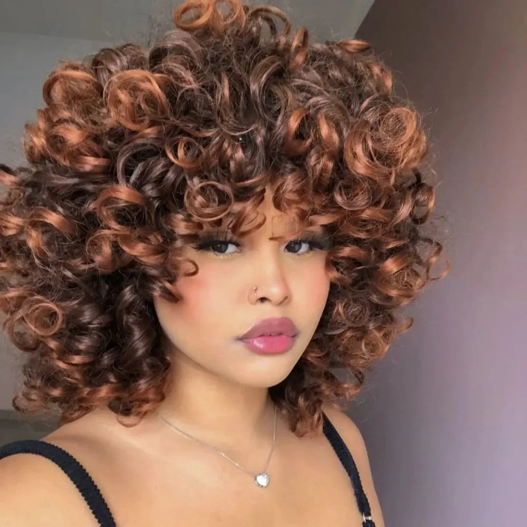 Perruque Synthétique Ondulée Résistante à la Chaleur – Afro & Kinky Curl