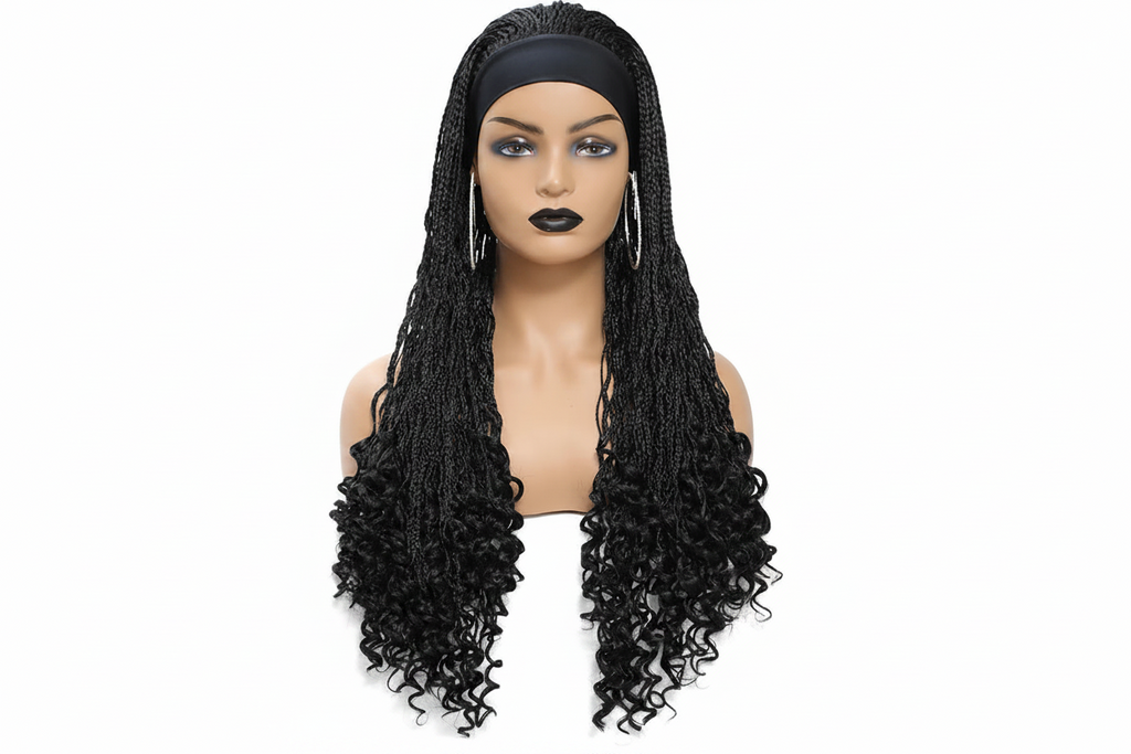 Perruque Tressée Box Braids avec Bandeau – Synthétique, Prête à Porter