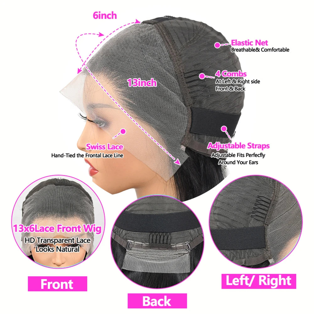 Perruque Lace Front 13x6 Lisse 30 Pouces Cheveux Naturels Brésiliens – Pré-Pluée