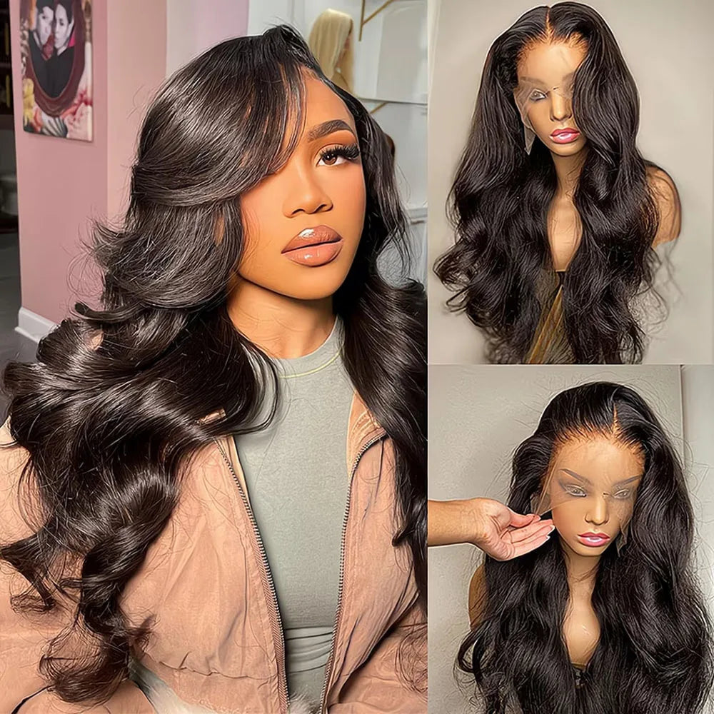 Body Wave 13x6 HD Transparent Lace Front Human Hair Wig 40 Inch Pre Plucked 250 Density 5x5 Glueless Lace Frontal Wigs for Women